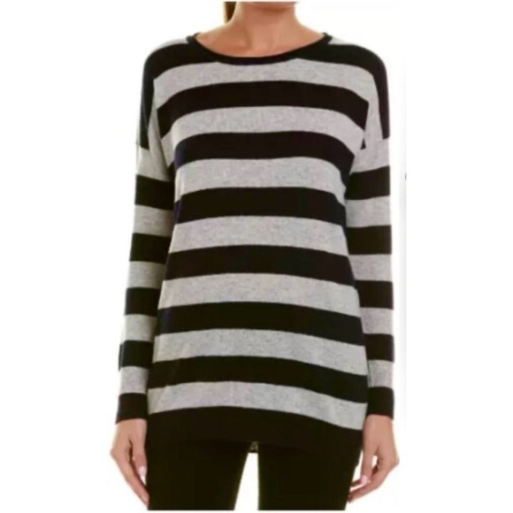 VINCE Cashmere Wool Black Gray Striped Long Sleeve Pullover Knit Sweater Size S - Picture 1 of 8